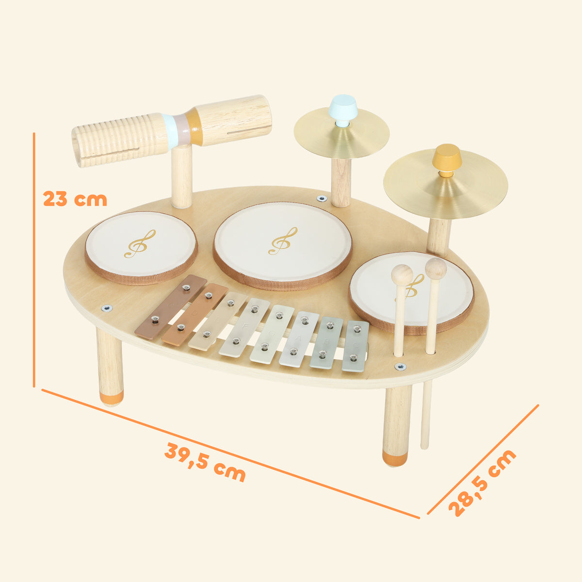 Baby Drum Kit, Wooden Kids Musical Instruments with Drums and Xylophone, Gifts for Girls Boys Birthday, Natural