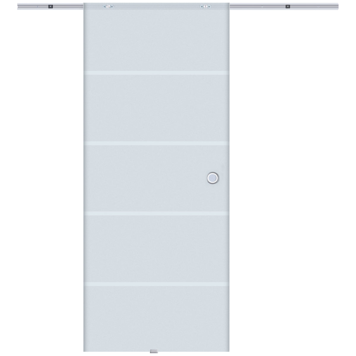 90cm Modern Sliding Door Include Hardware Track System Kit, Frosted Stripe Glass Door, Round Handle