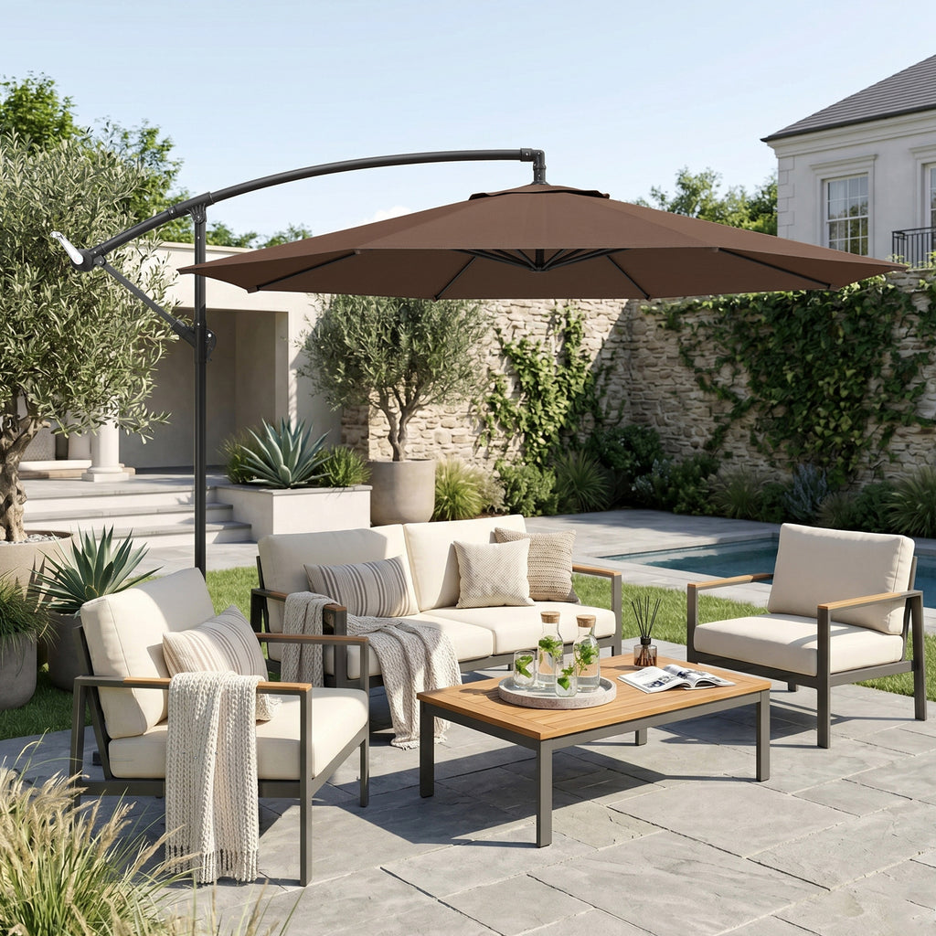 2.45m Overhanging Cantilever Parasol, with Cross Base - Brown