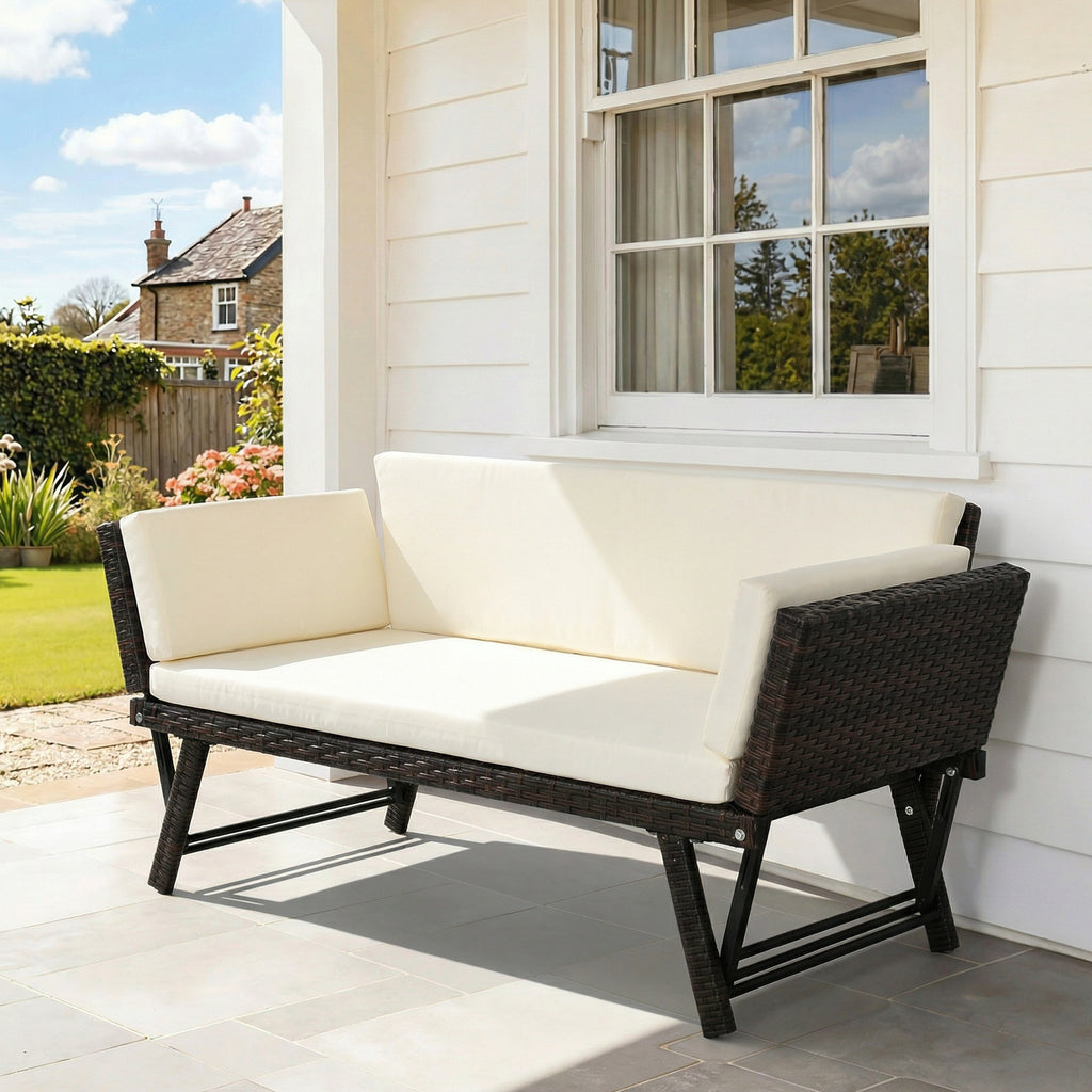 Polyrattan Gartensofa 2 Sitzer Gartenm?bel Loungesofa Gartenbank Gartenliege klappbar Armlehnen Stahl Braun 129 x 63 x 67 cm