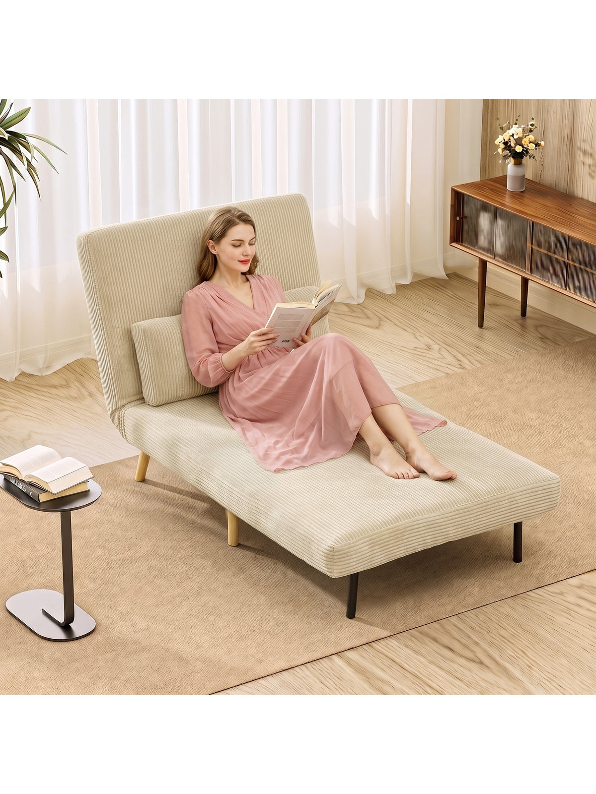 Schlafsessel 3 in 1 Schlafsofa mit Bettfunktion, 90x190cm Beige