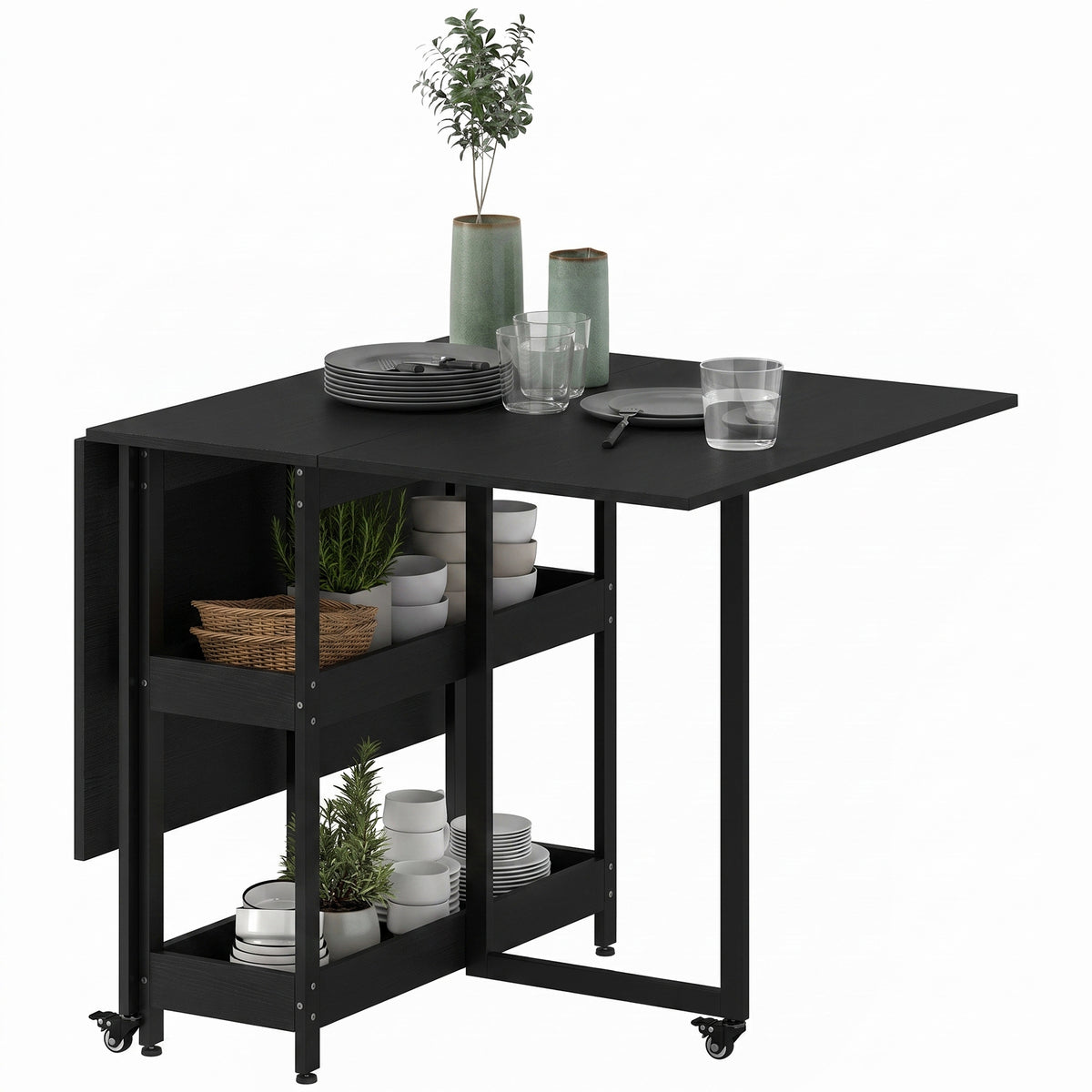 Four-Person Drop Leaf Table - Black Wood-Effect