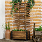 Raised Garden Bed with Trellis, Outdoor Wooden Planter Box with Metal Corners and Wheels, Raised Bed for Garden