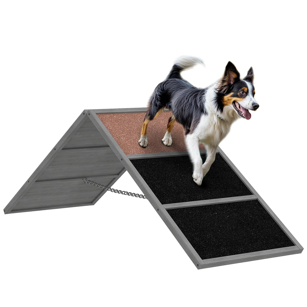 Hunde Agility Steg, höhenvertstellbar Agility-Ausrüstung mit rutschfeste Oberfläche, bis 40 kg, 173x59x66cm, Grau
