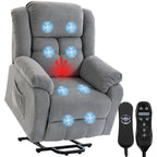 Aufstehsessel mit Massagefunktion und Lendenheizung, Recliner-Sessel mit Fernbedienungen und Seitentaschen, Hellgrau