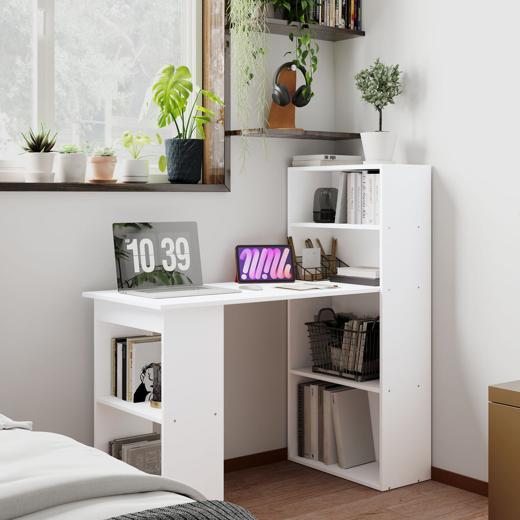 Schreibtisch B¨¹rotisch Computertisch, 2 Regale, 5 Regalb?den, 120 cm x 55 cm x 120 cm, Wei?