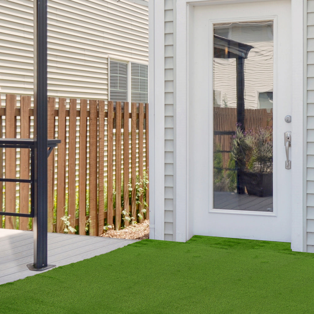 10-Piece Artificial Grass Set, Weatherproof Turf Tiles, 25mm Pile Height, Outdoor Carpet for Garden, Balcony & Patio, 30 x 30cm, Dark Green