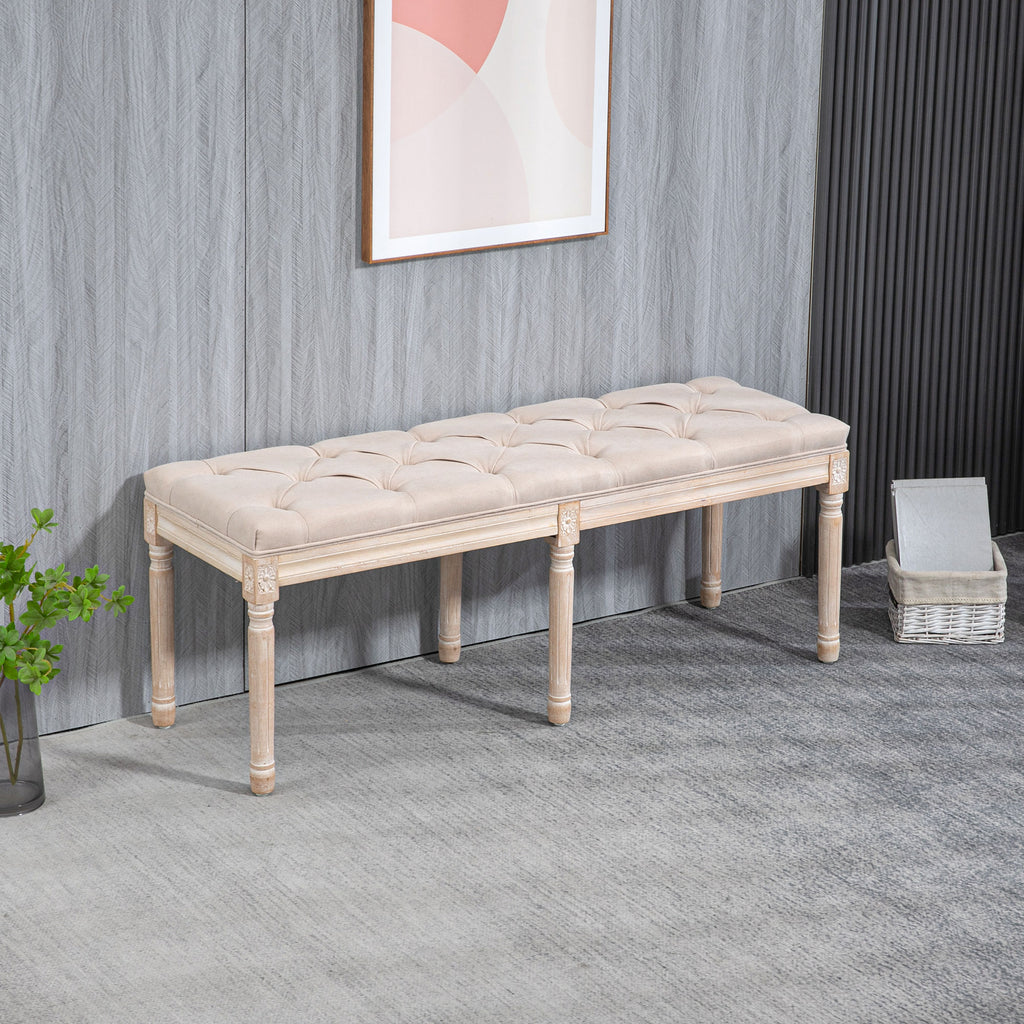 Sitzbank Vintagedesign Vintagebank, Knopfheftung, gedrechselte Beine, Shabby Chic, Creme + Wei?