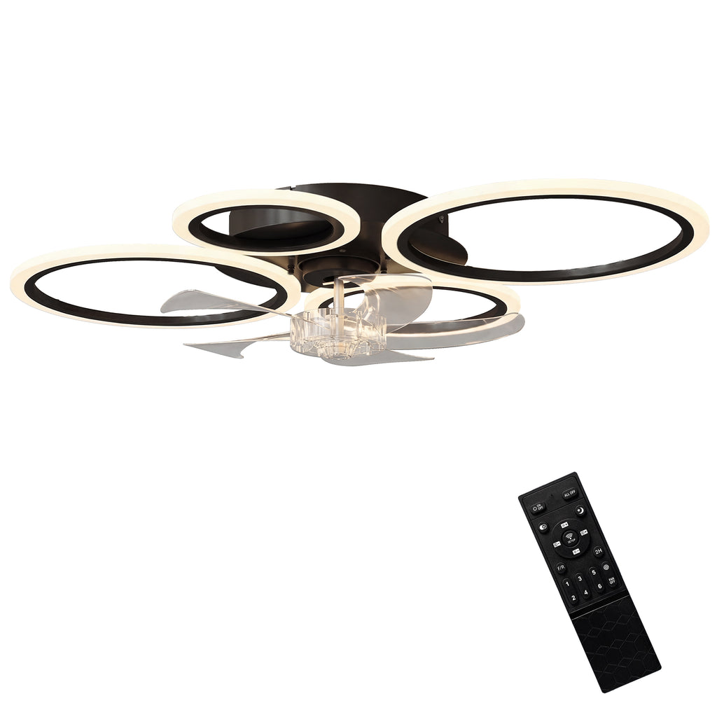 Deckenventilator mit Licht und Fernbedienung, 77 cm LED-Deckenventilator mit 3 Lichtfarben, 6 Geschwindigkeiten, Timer