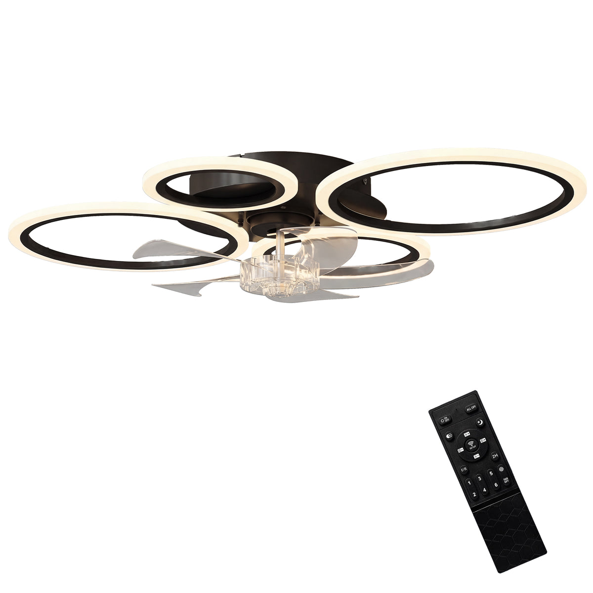 Deckenventilator mit Licht und Fernbedienung, 77 cm LED-Deckenventilator mit 3 Lichtfarben, 6 Geschwindigkeiten, Timer