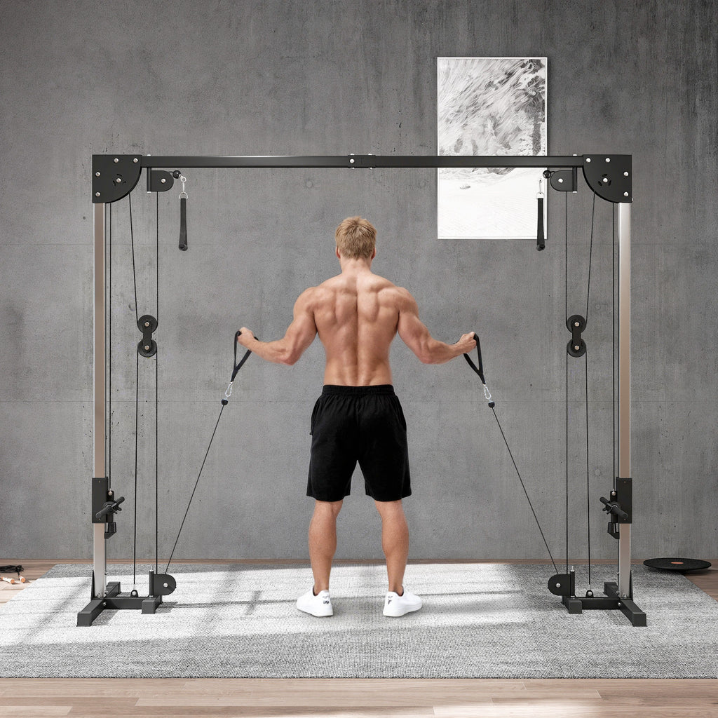 Multi Home Gyms with Cable Pulley System, Cable Crossover Machine with 4 Handles for Full Body Strength Training, Power Rack for Home Workout, Black