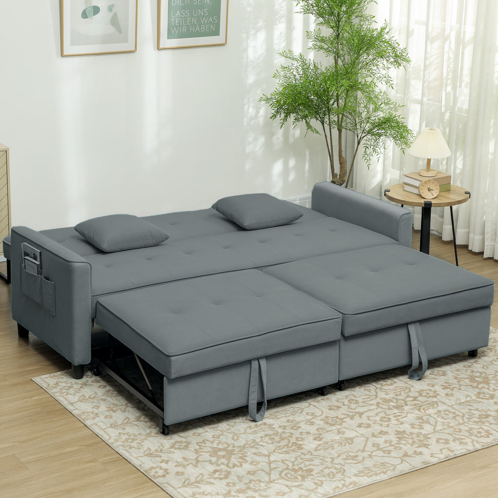 Sofabett, verstellbare 3-Sitzer-Couch mit Bettfunktion, Schlafsofa mit ausziehbarem Bett, Kissen, Grau