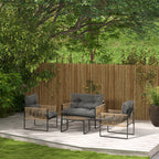 Gartenmöbel-Set, 4-teilig, Sofa, 2 Stühle, Tisch mit Glasplatte, Metallgestell, Polyrattan, Anthrazit