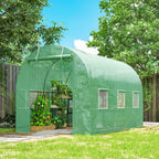  Gewächshaus 350x200x200cm Foliengewächshaus Tomatenhaus mit Tür, 6 Fenster, Folientunnel aus verzinktem Stahl, PE, stabiles Treibhaus Pflanztunnel, inkl. Erdanker & Seilen, Grün