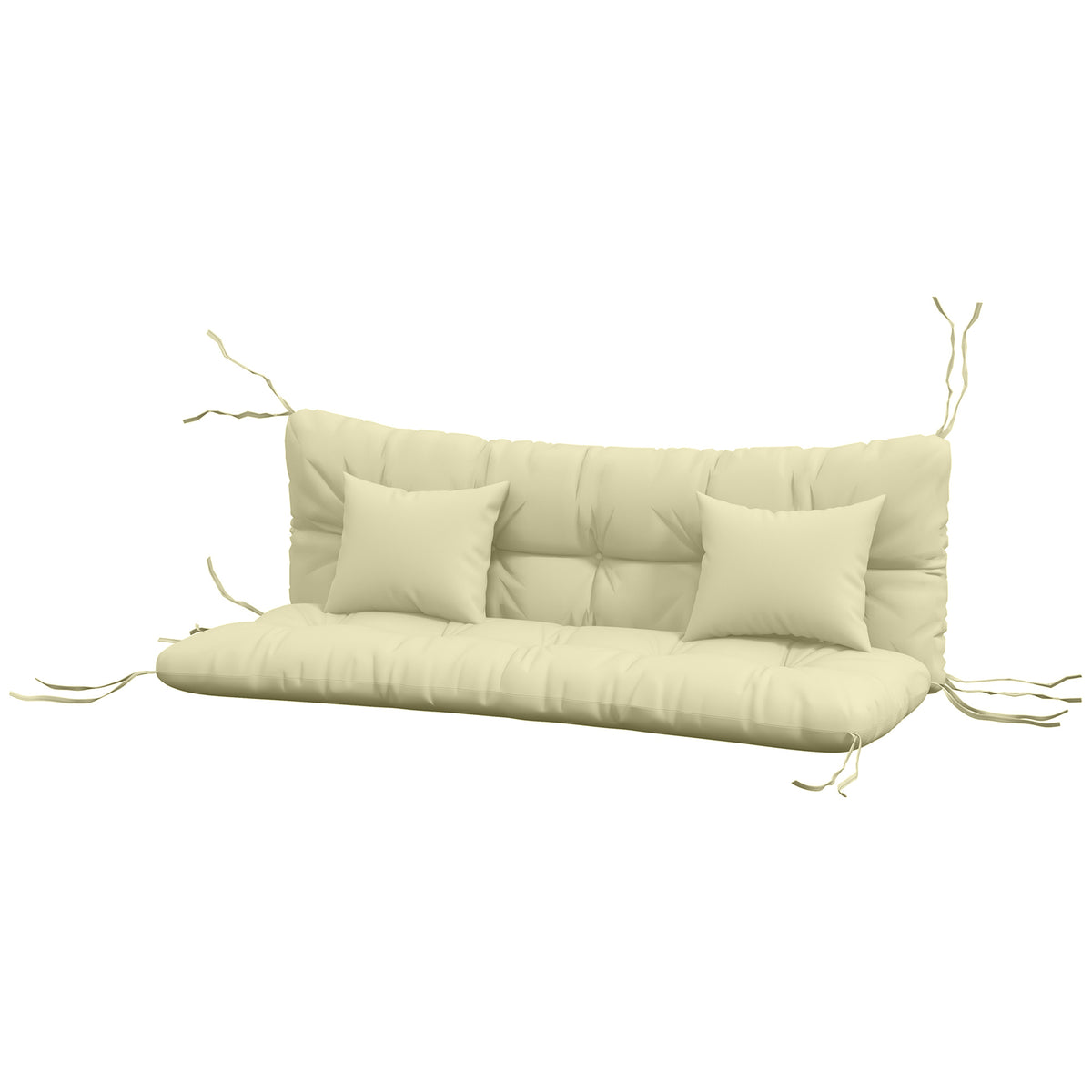 4er-Set Sitzkissen, 150x50 cm wasserabweisend Stuhlkissen mit Bindebänder, 10cm dick Cremeweiß
