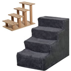 Four-Step Dog Stairs, with Washable Plush Cover, for High Bed Sofa, Dog Stairs for Small Dog and Cat - Dark Grey