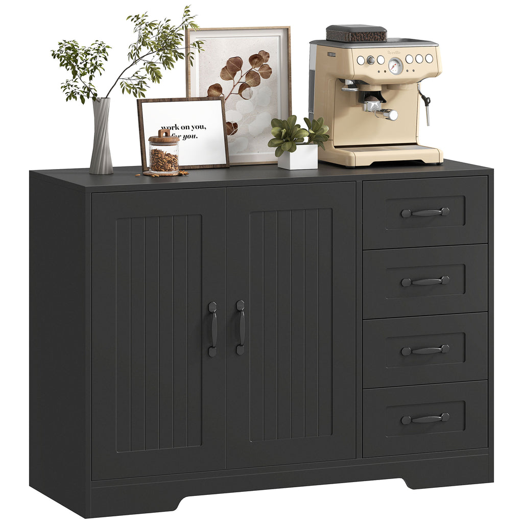 Sideboard, Kommode, moderner Stil, 4 Schubladen, 1 Schrank, 105 x 40 x 76 cm, Schwarz