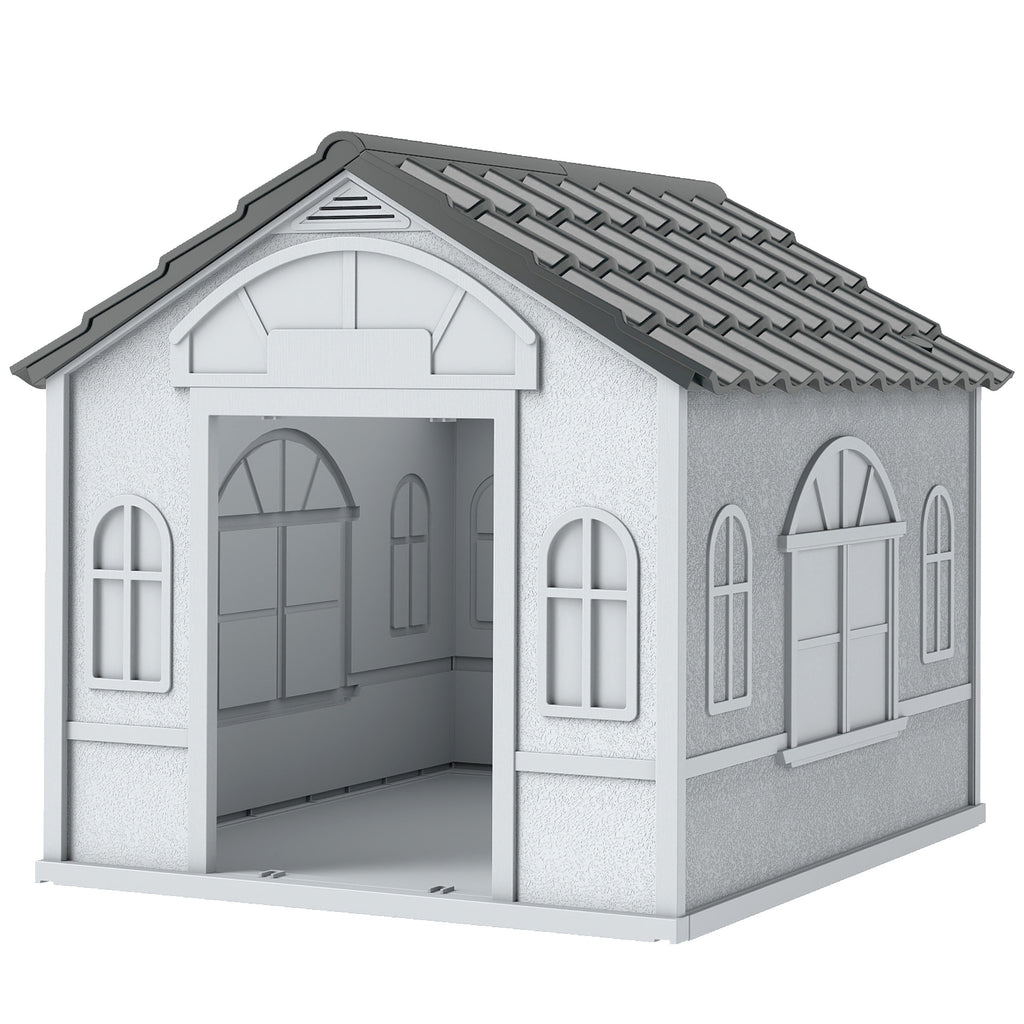 Plastic Weather-Resistant Dog House, for Indoors and Outdoors, Medium Dogs - Grey