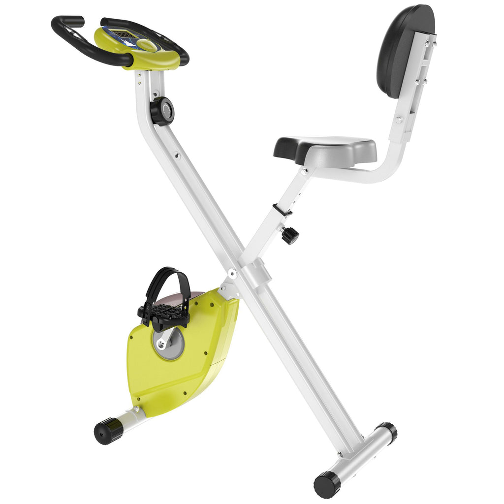  Folding Exercise Bike, Fitness Bicycle Indoor Trainer, 8-Level Magnetic Resistance Adjustable, with LCD Monitor, Pulse Sensor, Yellow