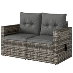 2-Sitzer Rattansofa mit Kissen Klappbar Seitentabletts Loungesofa Sitzgruppe Hellgrau