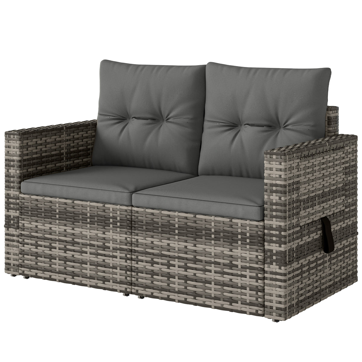 2-Sitzer Rattansofa mit Kissen Klappbar Seitentabletts Loungesofa Sitzgruppe Hellgrau