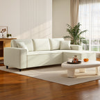 3-Sitzer-Sofa mit Chaiselongue, Wohnzimmercouch mit Cordbezug, 2 Extra-Kissen, Polstersofa, Cremewei?
