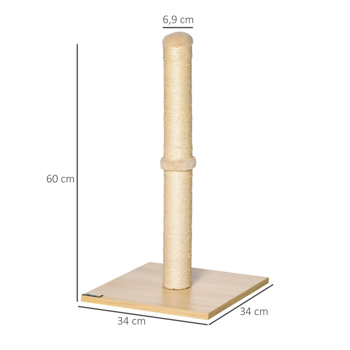 Kratzsäule 60 cm hoch Kratzstamm für Katzen bis 5 kg, Kratzbaum mit Sisalseil, Beige+Eiche