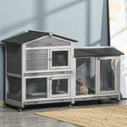 Wooden Rabbit Hutch, Guinea Pig Cage, with Wheels, Run, Slide-Out Tray, Ramp