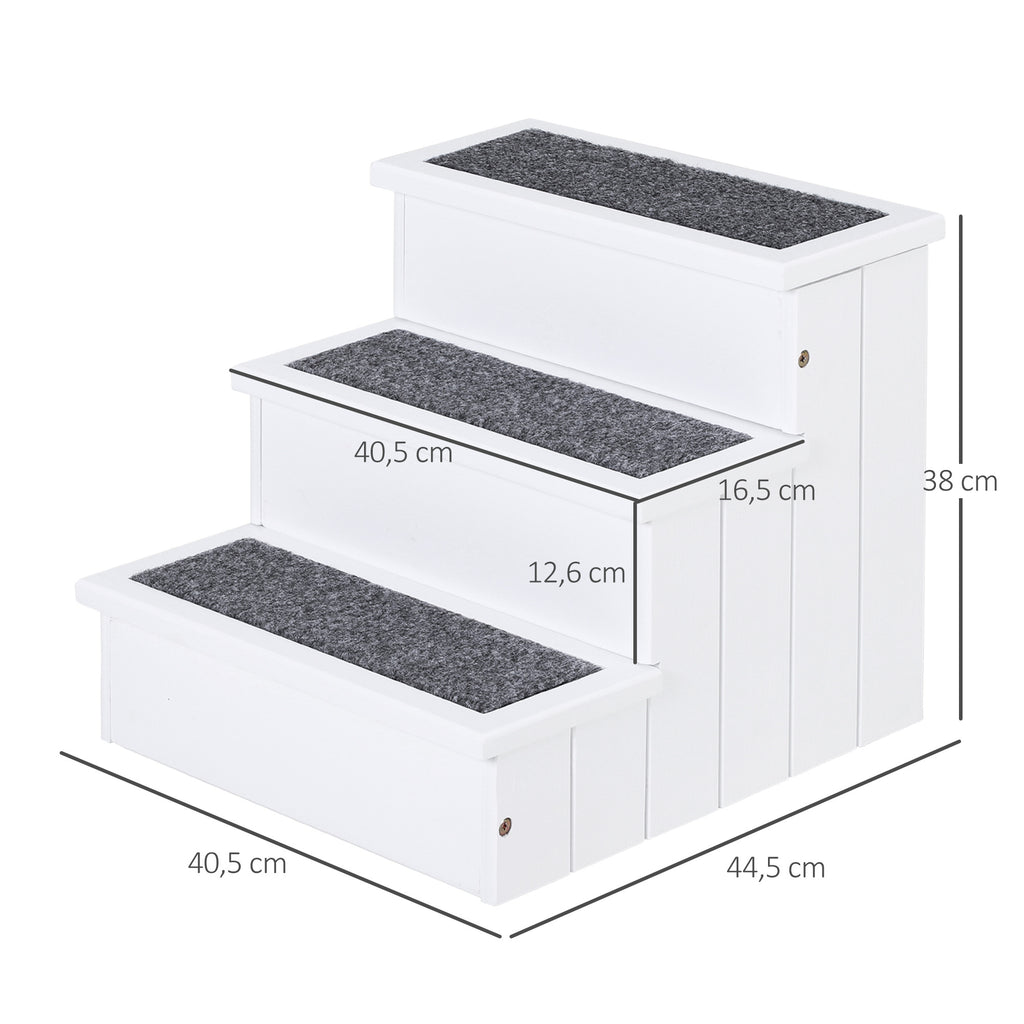 Dog Steps for Bed Sofa, 3 Step Wooden Dog Stairs for Sofa, Pet Stairs with Storage for Small Cats and Puppy, White
