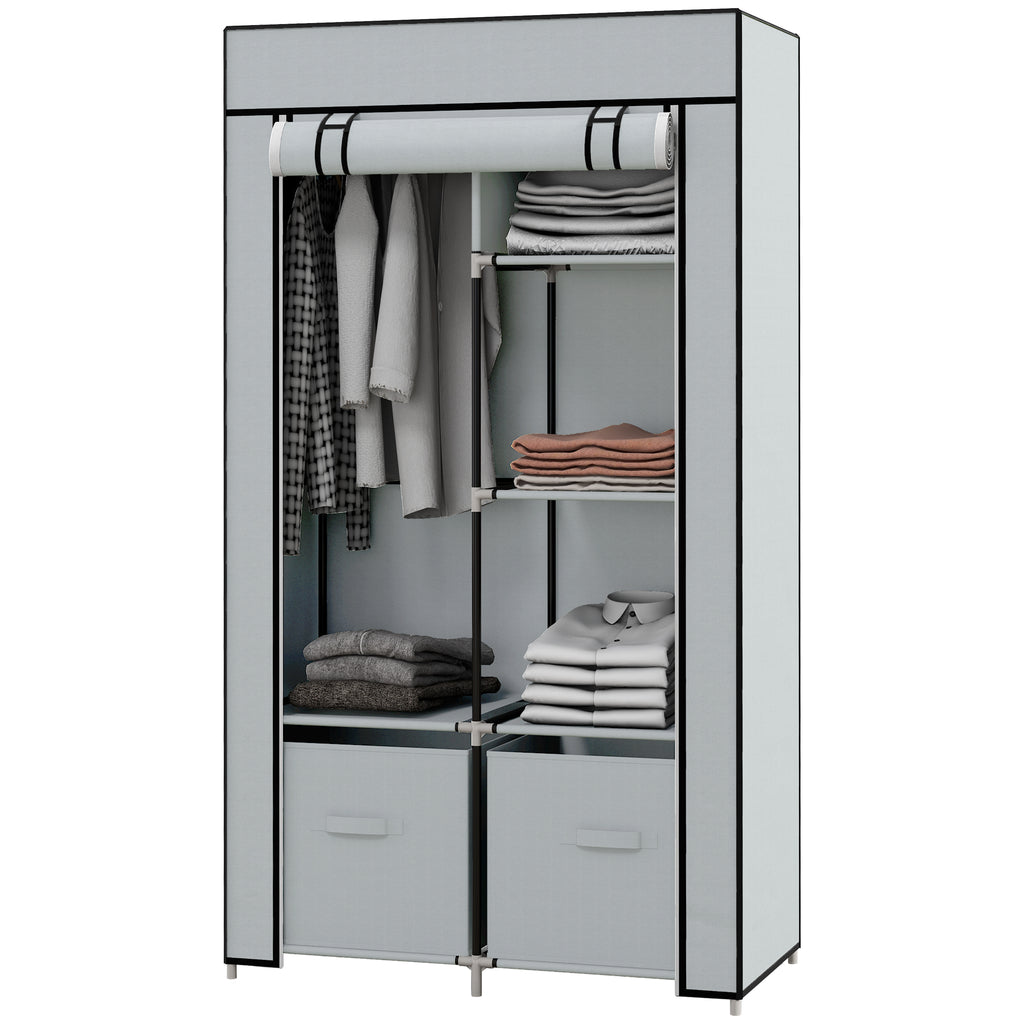 Kleiderschrank Stoffschrank 1 Kleiderstange, 2 Schubladen, 83 x 42.5 x 162,5 cm, Grau