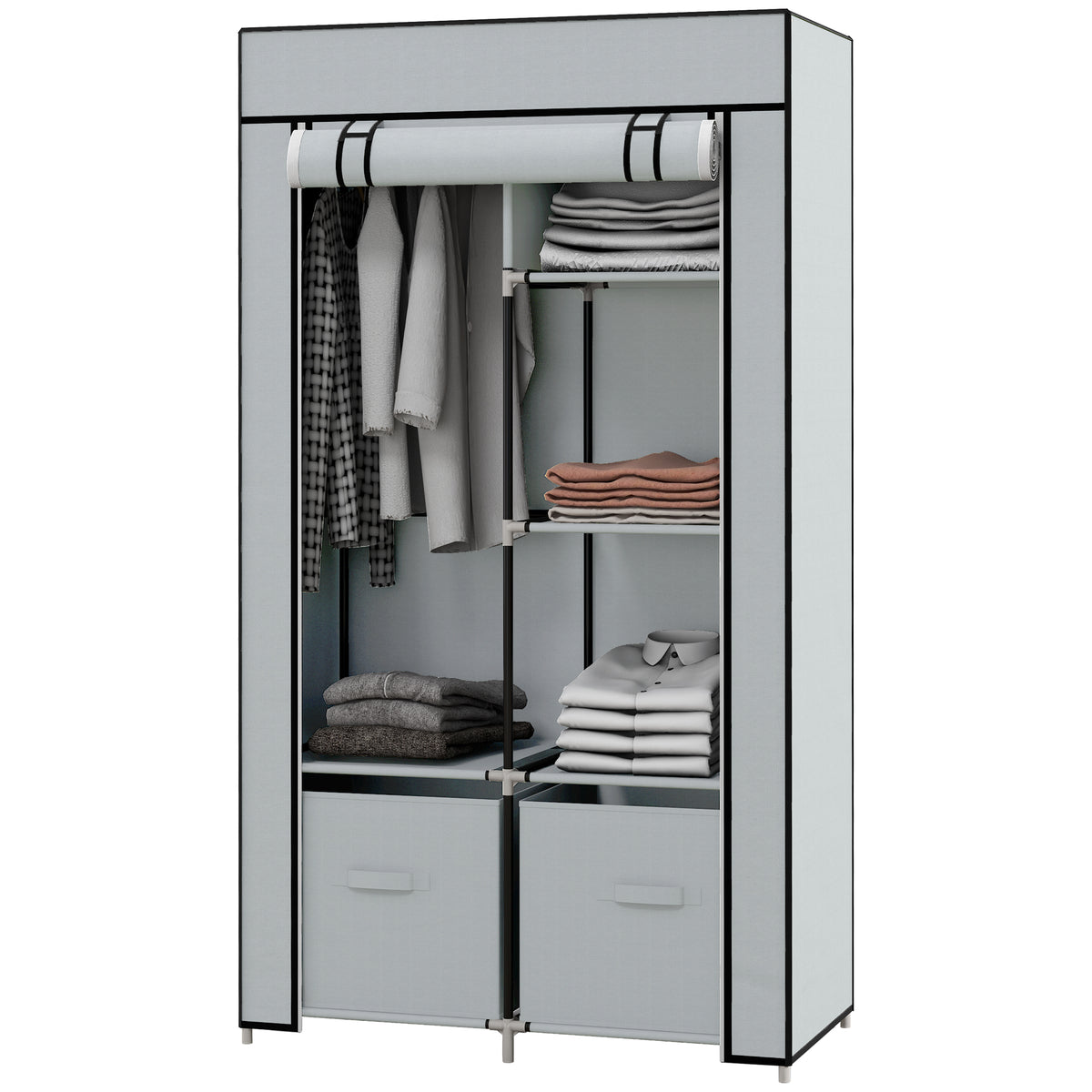 Kleiderschrank Stoffschrank 1 Kleiderstange, 2 Schubladen, 83 x 42.5 x 162,5 cm, Grau
