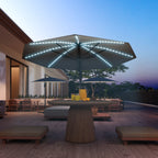 3(m) Cantilever Garden Parasol with Solar Powered Lights, Crank Handle & Cross Base, UPF 50+, 360¡ã Rotation, Dark Grey