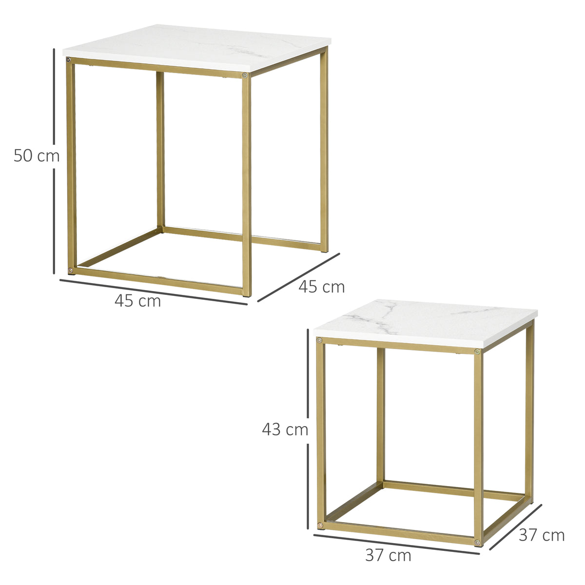 2er-Set Beistelltische, stapelbare Beistelltische, Tischplatte in Marmoroptik, Gold + Wei?