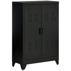 Aktenschrank Metallschrank Mehrzweckschrank mit magnetischer Lamellen-Doppeltür Verstellbarer Einlegeboden Büroschrank Aufbewahrungsschrank für Arbeitszimmer Wohnzimmer 75 x 33 x 110 cm Schwarz