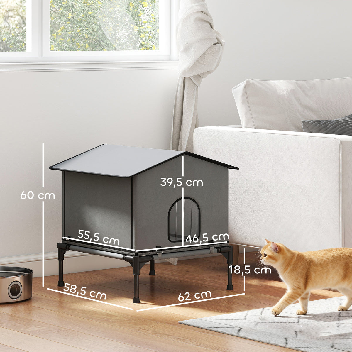 Outdoor Cat House, Waterproof Insulated Cat Kennel with Elevated Base, Foldable Feral Kitty Shelter for Kittens, Grey