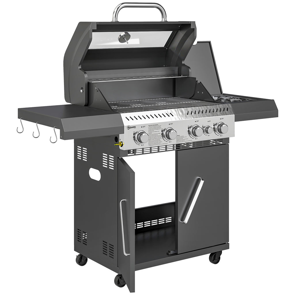 Gasgrill 12 KW Grillwagen inkl 5 Brenner Seitenkocher Rolle Deckel Thermometer Seitenablagen 135 x 54 x 110 cm