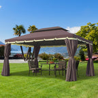  3 x 4m Aluminium Garden Gazebo, Marquee Canopy Shelter Pavilion Party Tent with Nets and Curtains for Garden and Deck, Coffee