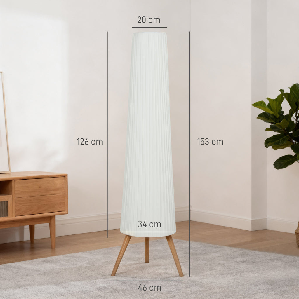 LED Stehlampe Wohnzimmer Dimmbar Holz mit Dreibein, Stehleuchte mit Fußschalter, 46 x 46 x 153 cm, Weiß