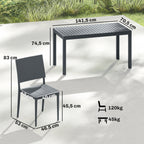 Gartenmöbel Set Sitzgruppe 5-teilig Breiter Tisch mit 4 Stapelstühlen Lamelldesign für 4 Personen Dunkelgrau