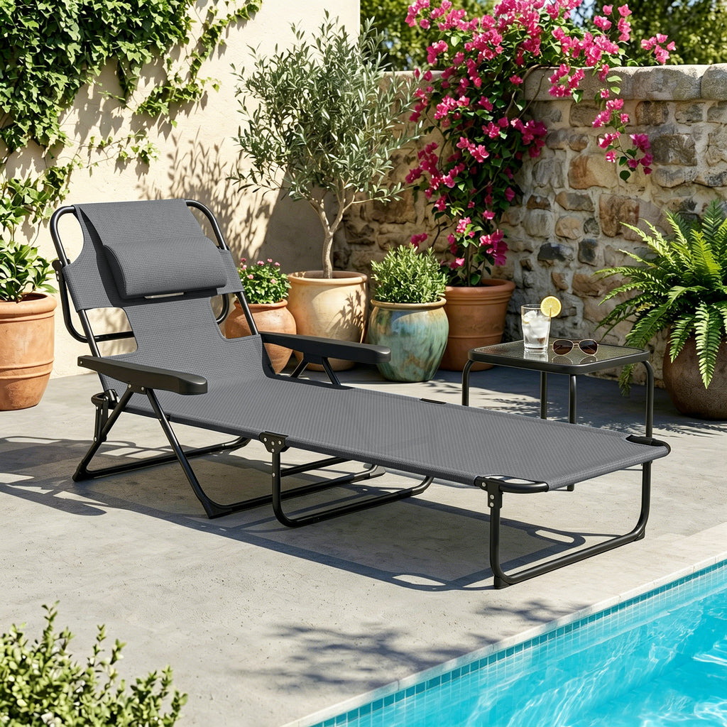 Sonnenliege Gartenliegen Relaxliege, klappbar, wetterbest?ndig, 194 cm x 72 cm x 89 cm, Schwarz + Dunkelgrau