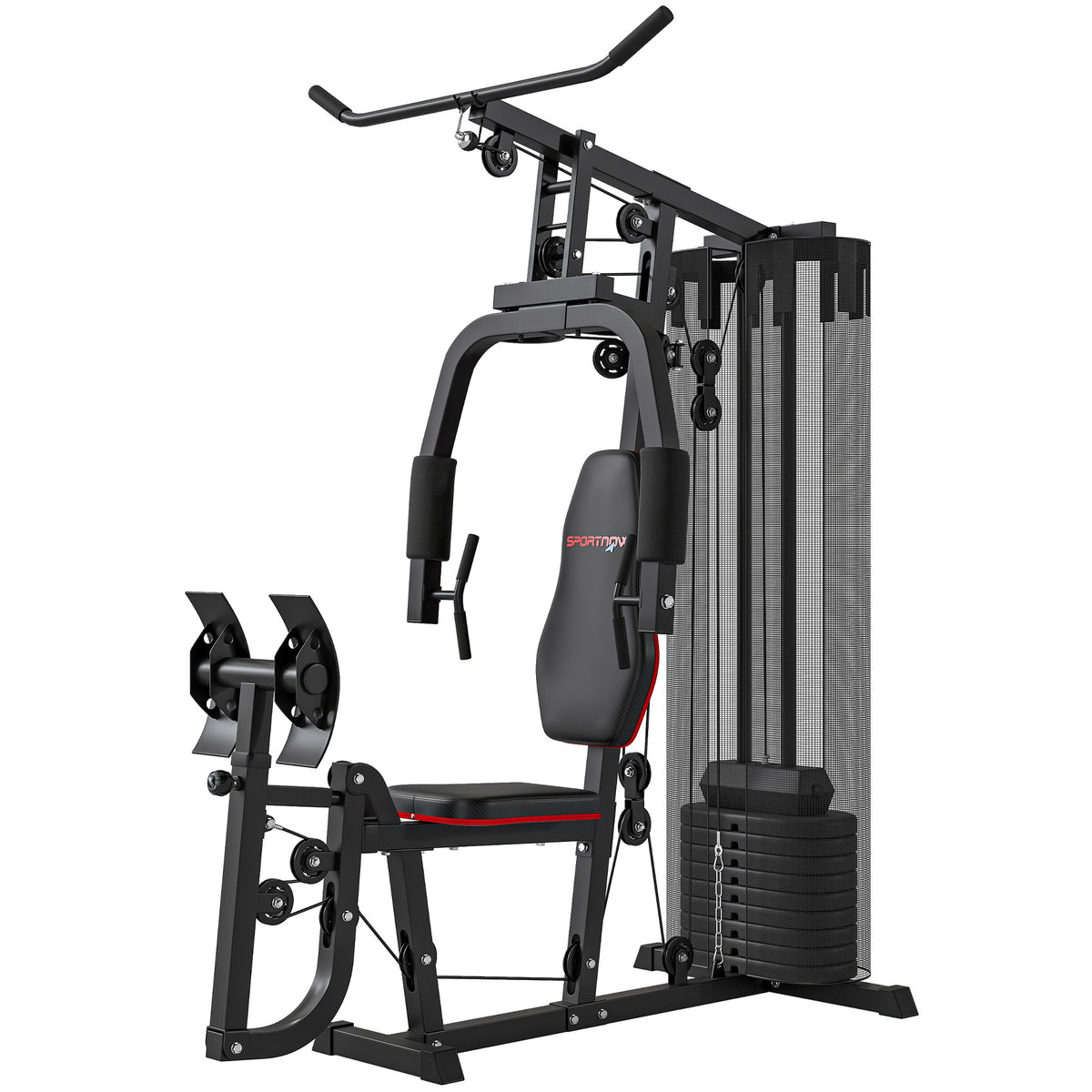 Weights Machine, Multi Gym with 45kg Weight Stack, Compact Home Gym Leg Press Machine for Full Body Training