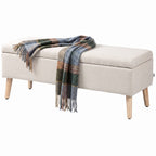Sitzbank mit Stauraum, bis 220 kg, Leinenoptik, 110x39x45cm, Beige