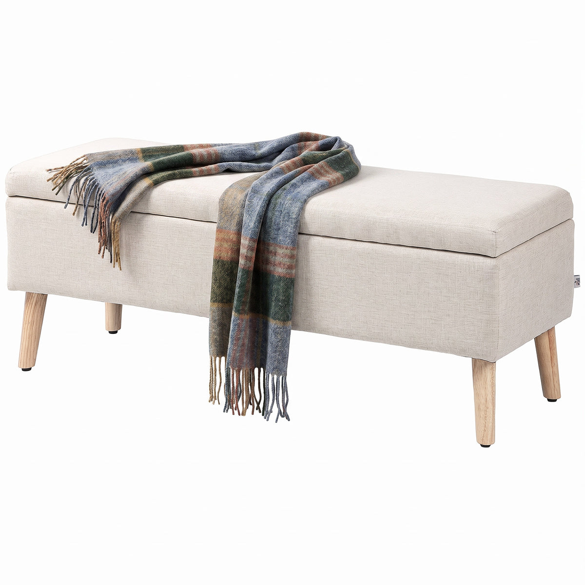 Sitzbank mit Stauraum, bis 220 kg, Leinenoptik, 110x39x45cm, Beige