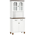 K¨¹chenschrank, Buffet, 2 Schubladen, 2 Schrankf?cher, klassisches Design, Wei?+Dunkelbraun, 76 x 38 x 182 cm