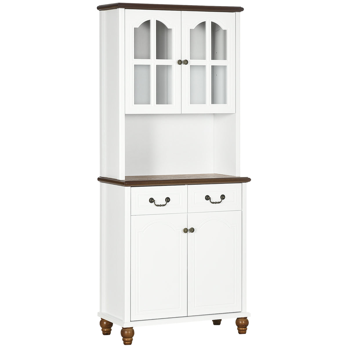 K¨¹chenschrank, Buffet, 2 Schubladen, 2 Schrankf?cher, klassisches Design, Wei?+Dunkelbraun, 76 x 38 x 182 cm