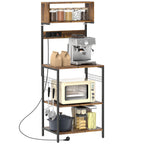 K¨¹chenregal, Standregal mit 5 S-Haken, 5 Ablagen, Steckdose, aus Stahl, Rustikal-Braun, 60 x 42 x 153 cm
