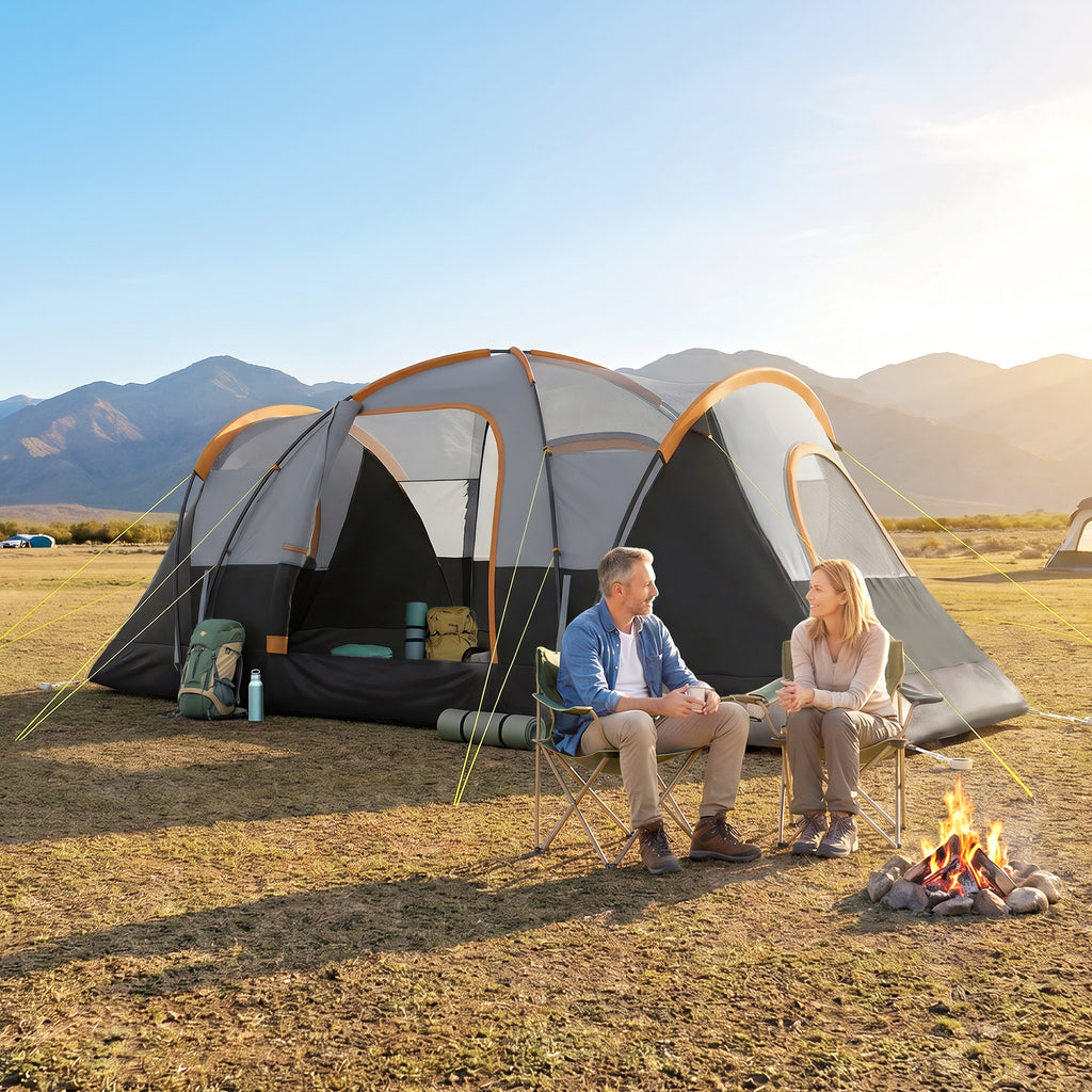 5 Man Camping Tent, Large Tunnel Tent, Water Resistant Hiking Shelter with Groundsheet and Carry Bag, Black