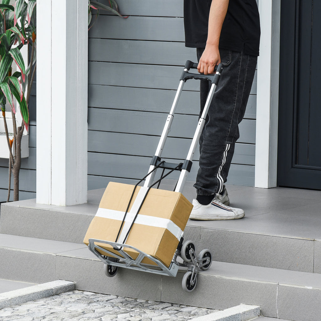 Klappbarer Treppensteiger mit 6 Rädern, inkl. Befestigungsgurt, automatische Klappfunktion, Silber + Schwarz