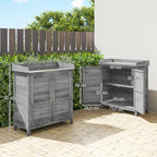 Gartenschrank mit Pflanztisch, Holz Geräteschuppen mit verzinkter Arbeitsplatte 2 Regalböden Grau