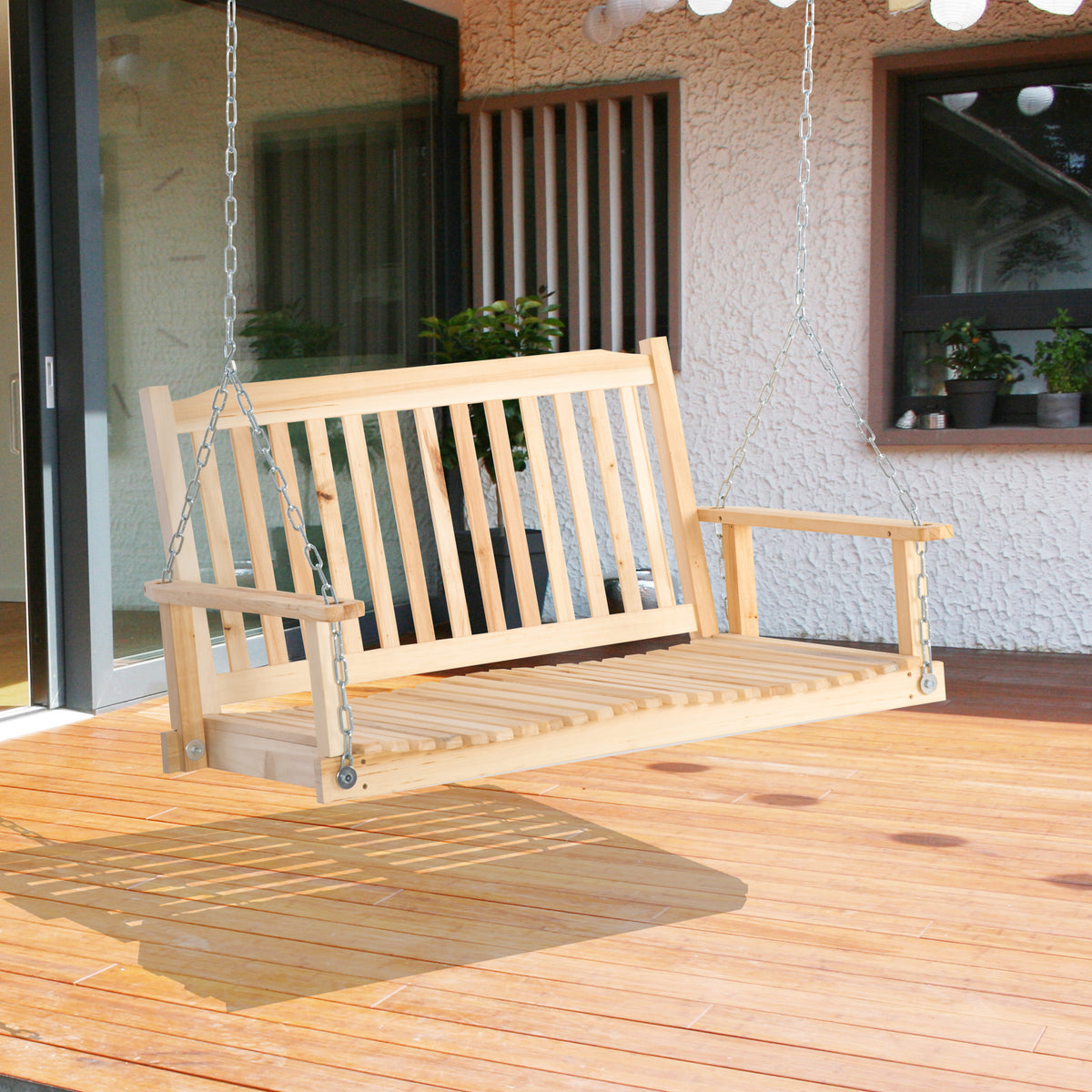 Gartenschaukel für 2 Personen Schaukelbank Hängebank Massivholz Patio Terrasse Hinterhof Natur 117 x 69 x 60 cm